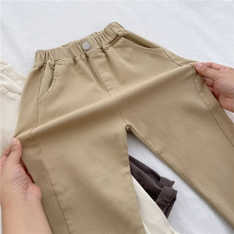 1-8 Years Boys Pants Kids Cargo Pants Mid-Rise Button Casual Outdoor Comfortable Breathable Spring Fall Fashion Chidren Trousers