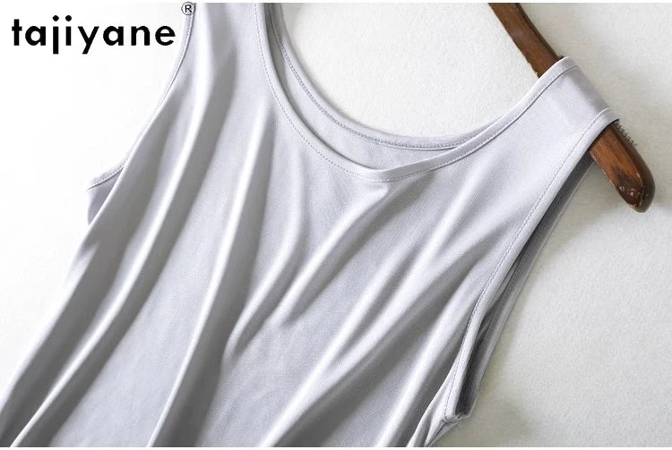 TAJIYANE 70% Mulberry Silk Tank Tops for Woman Elegant Sleeveless Summer Tops 2025 Solid Color Silk Vest Ladies Clothes кроп топ