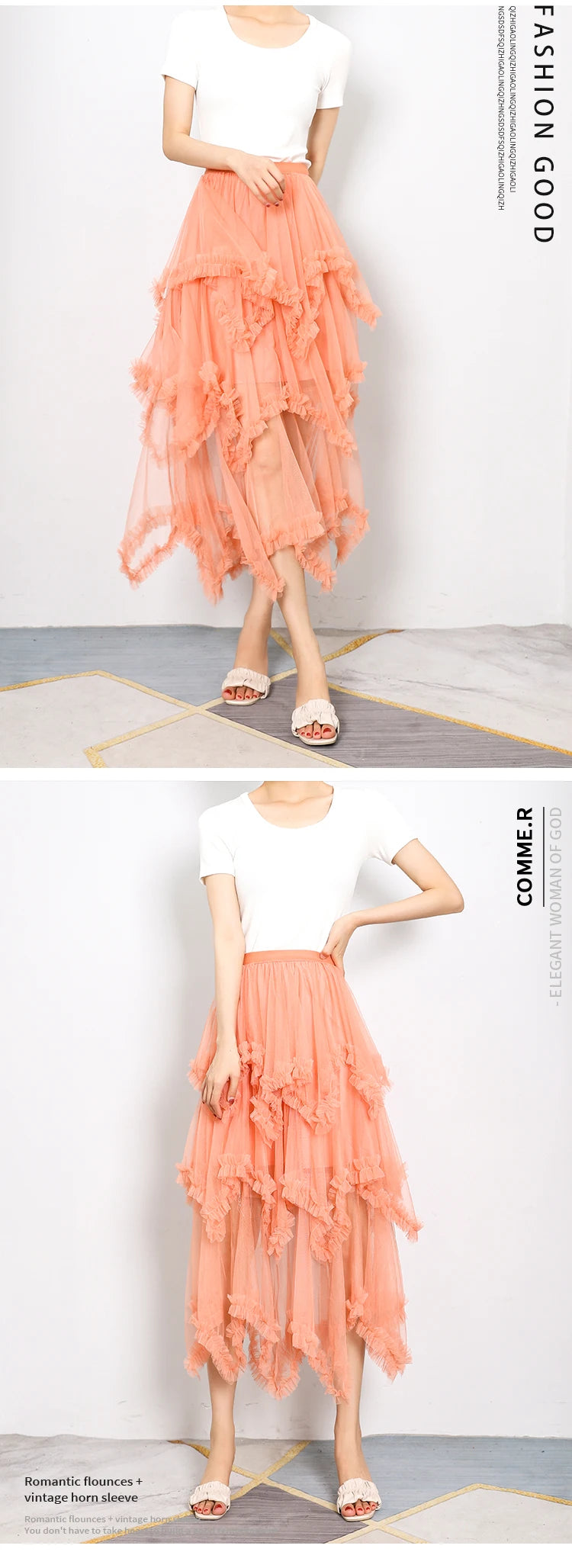 Sweetheart Fairy Dreamy Asymmetrical Tulle Skirt, High Waist A-Line Midi Layered Skirts for Women