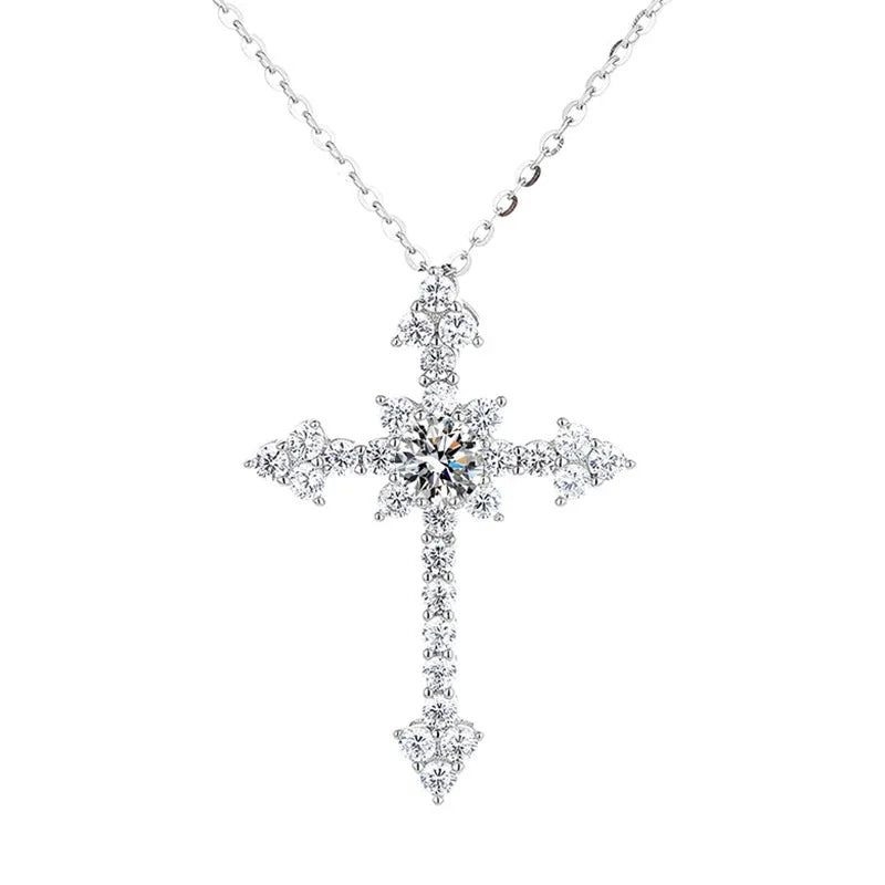 Real Moissanite Diamond Cross Pendant Necklace 1Ct D Color S925 Sterling Silver Fine Jewelry Colar De Prata For Women'S Pe021