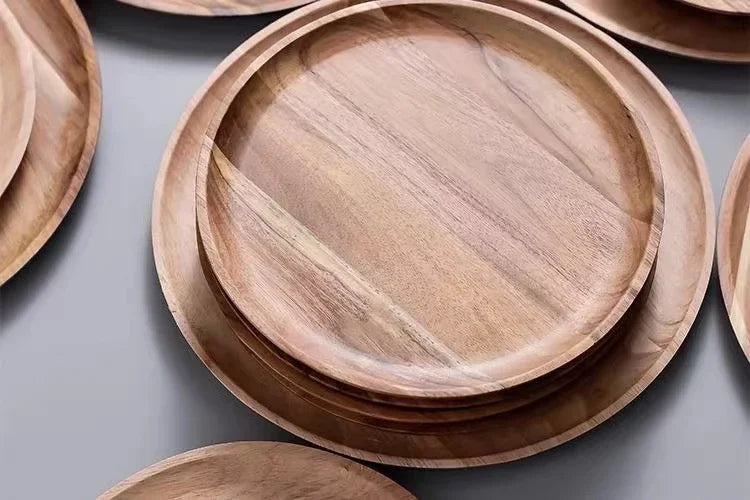 2026 New 15/20/25cm DIY Thinking Wooden Plate Round Tea Wooden Dining Plate Snack Bread Dried Fruit Plate