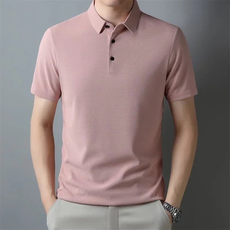 Men's Casual Waffle Knit Short Sleeve Polo Shirt - Solid Color