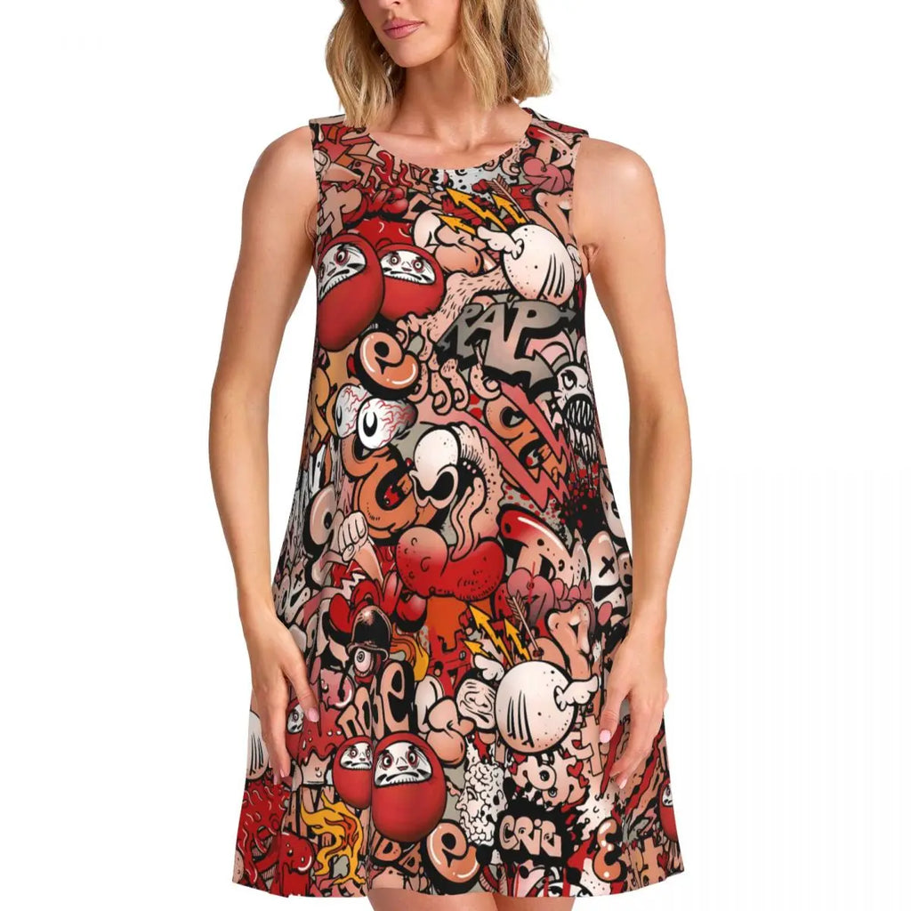 Happy Haunts Tank Dress Halloween Pumpkin Aesthetic Dresses Sleeveless Cute Dress Hot Sale O Neck Ladies Printed Clothing
