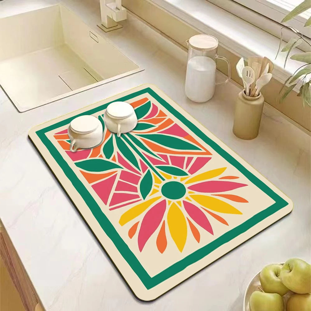 Absorbent Diatomite Dish Drying Mat - Anti-Slip Kitchen Drain Pad
