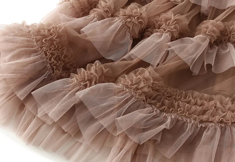 Autumn and Winter New Color Scheme Fashionable Dress for Women Big Swing Yarn Skirt Sweet Lace Pleated Edge Dancing Skirt 1391