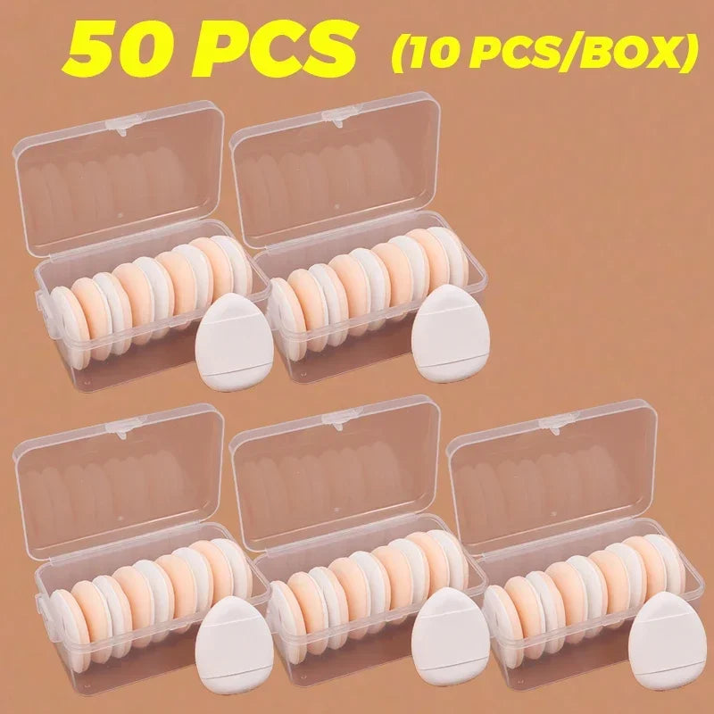 50Pcs Mini Finger Cosmetic Puff Set with Box Water Droplet Shape Air Cushion Detail Makeup Puffs Concealer Foundation Applicator