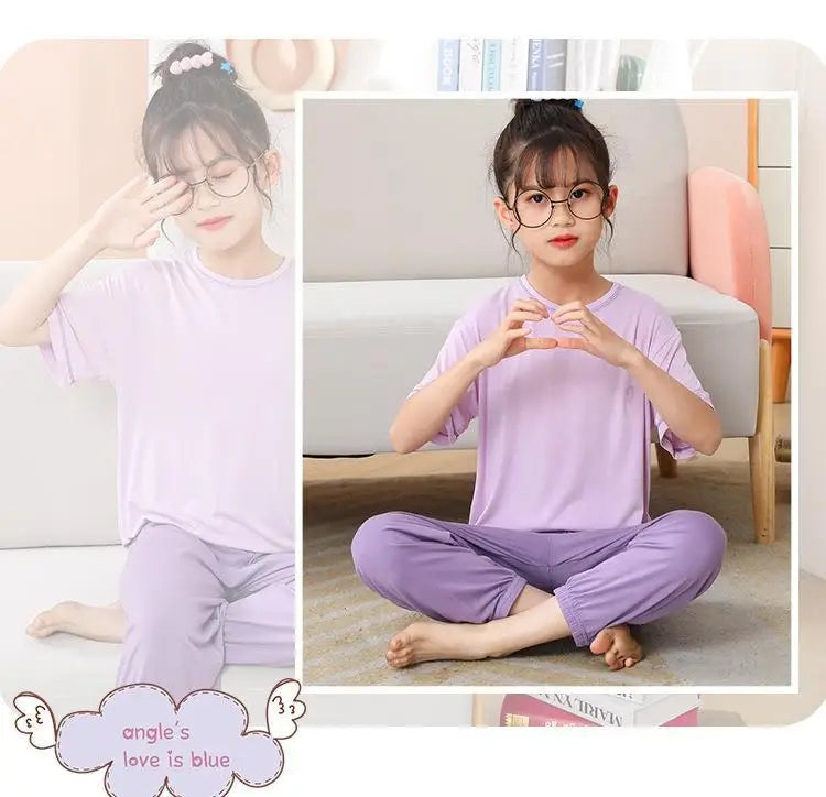 Summer Modal Cotton Girl Pajamas Set With Long Pants for Teens Boys Girls 6 8 12 14 Years Kids Children Clothes Child Boy Pijama
