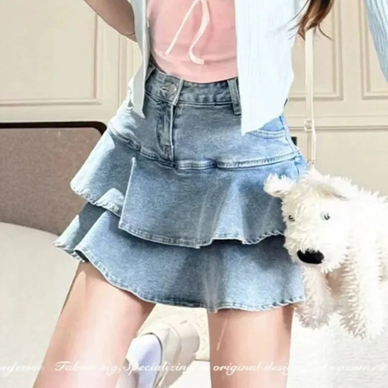 American High Waist A-word Denim Skirt Summer Cake Fluffy Skirt Women's Culottes