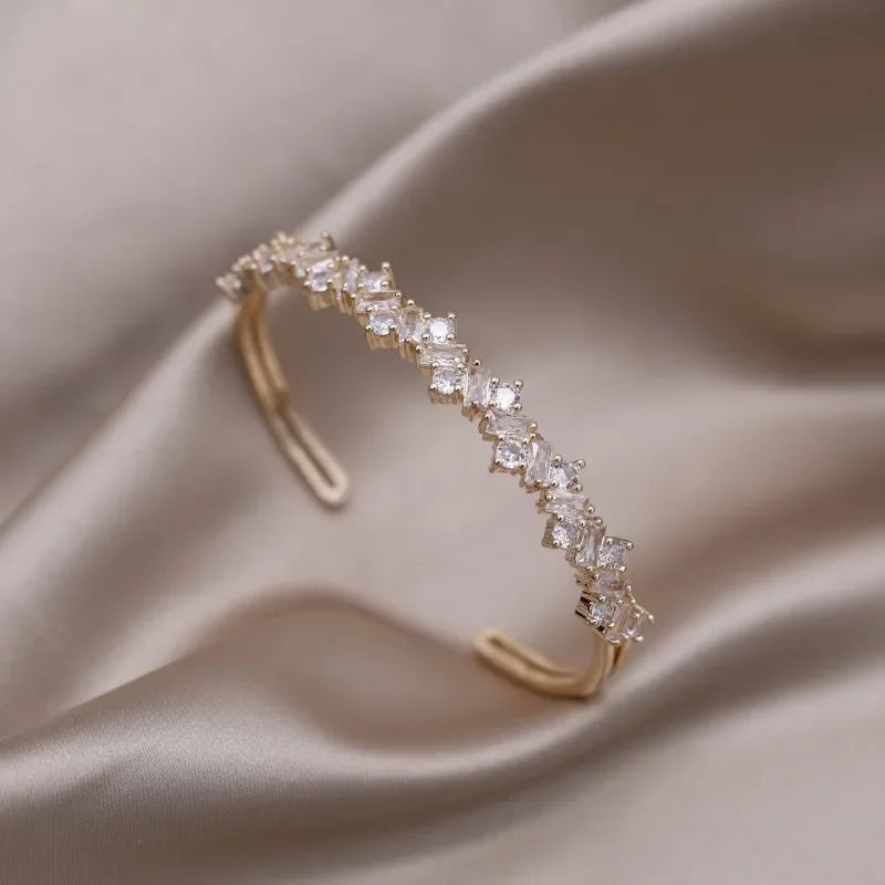 French New Design Zircon Letter X Two Color Plated Opening Bracelet For Elegant Women Daily Wear