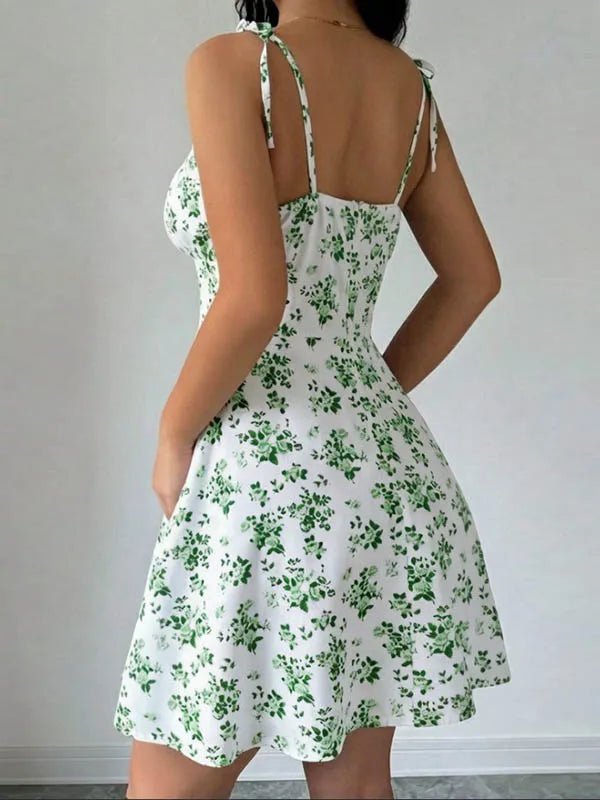 Women's Summer Floral Spaghetti Strap Beach Short Dress Sweet A-Line Mini Dress   Loose   Slimming Casual Skirt