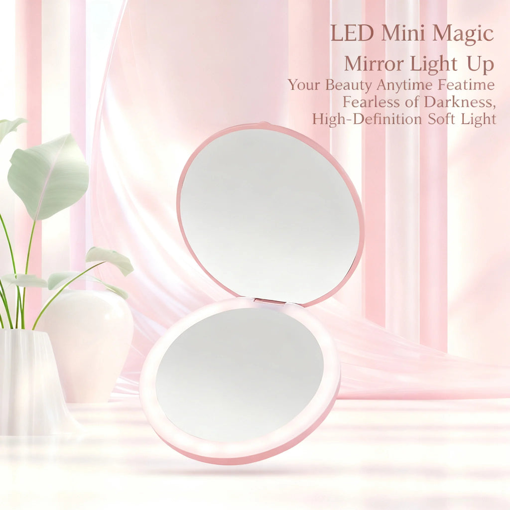 Mini LED Luminous Makeup Mirror Personalized Small LED Light USB Cosmetic 2 Side Folding Makeup Compact Pocket Mirror