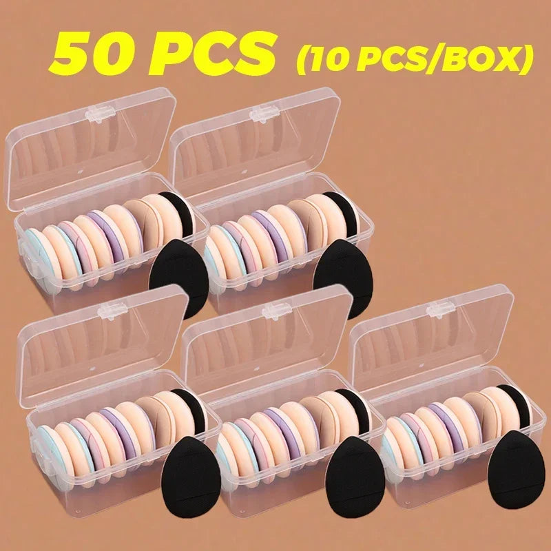 50Pcs Mini Finger Cosmetic Puff Set with Box Water Droplet Shape Air Cushion Detail Makeup Puffs Concealer Foundation Applicator