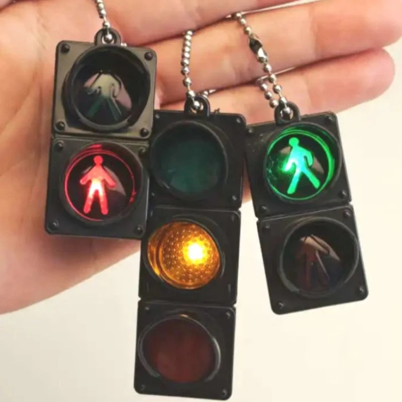 New Signal Traffic Light Keyring LED Pedestrian Safety Light Keychains Pendant Key Ring for Backpack Key Drivers Car Accessories