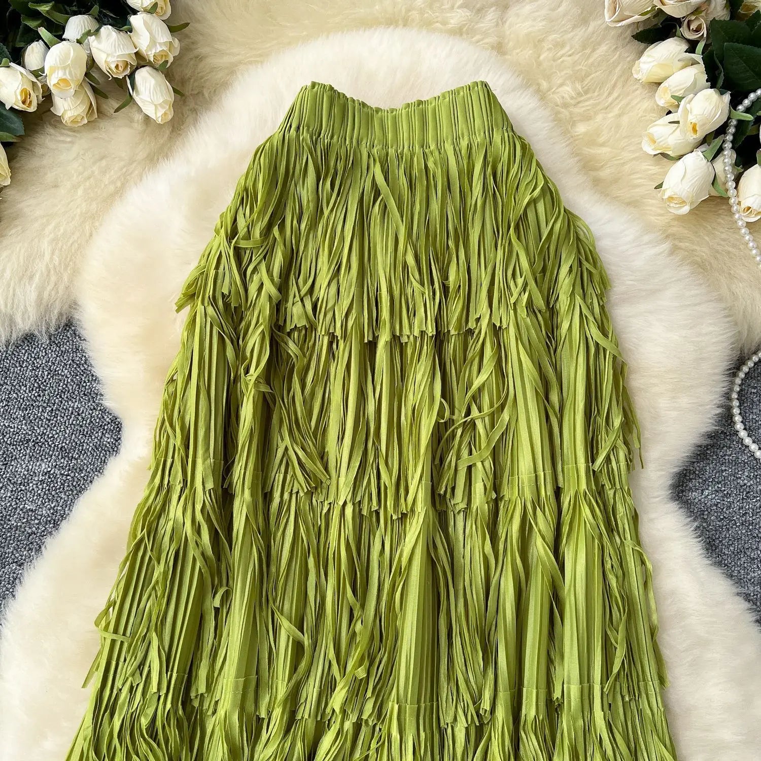 New In 2026 Spring Summer Tassel Midi Long Skirt For Women Trendy High Waist Streetwear Casual Skirts
