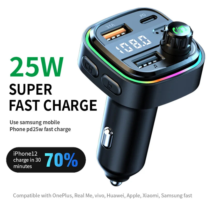 Newest C26 Bluetooth 5.0 FM Transmitter Handsfree Car Radio Modulator MP3 Player USB Super Quick Charge Adapter Car Accessories