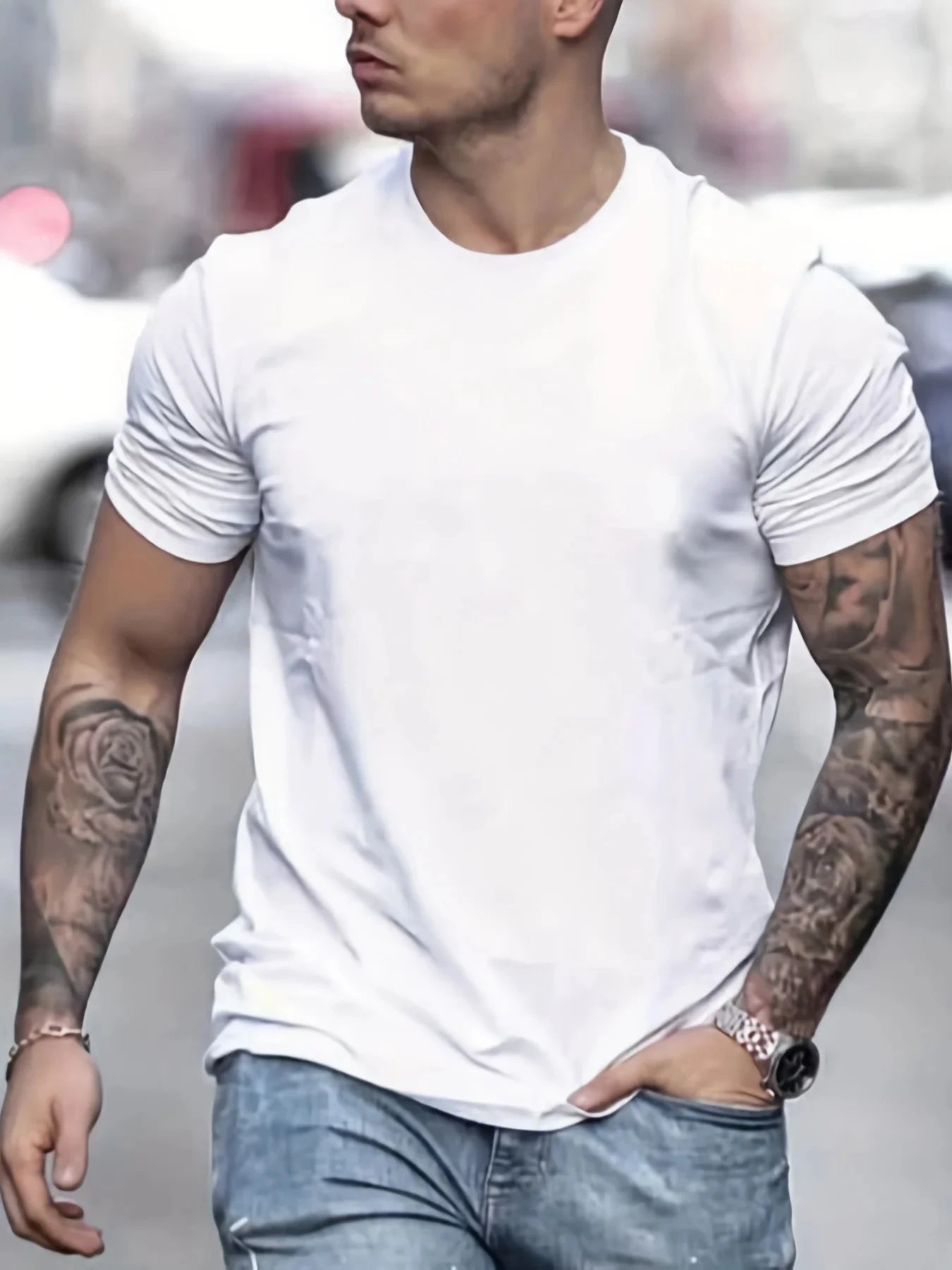 Men'S 100% Cotton Summer Loose Paris Creative Letter Print Casual Slim Fit Round Neck Short Sleeved T-Shirt Top