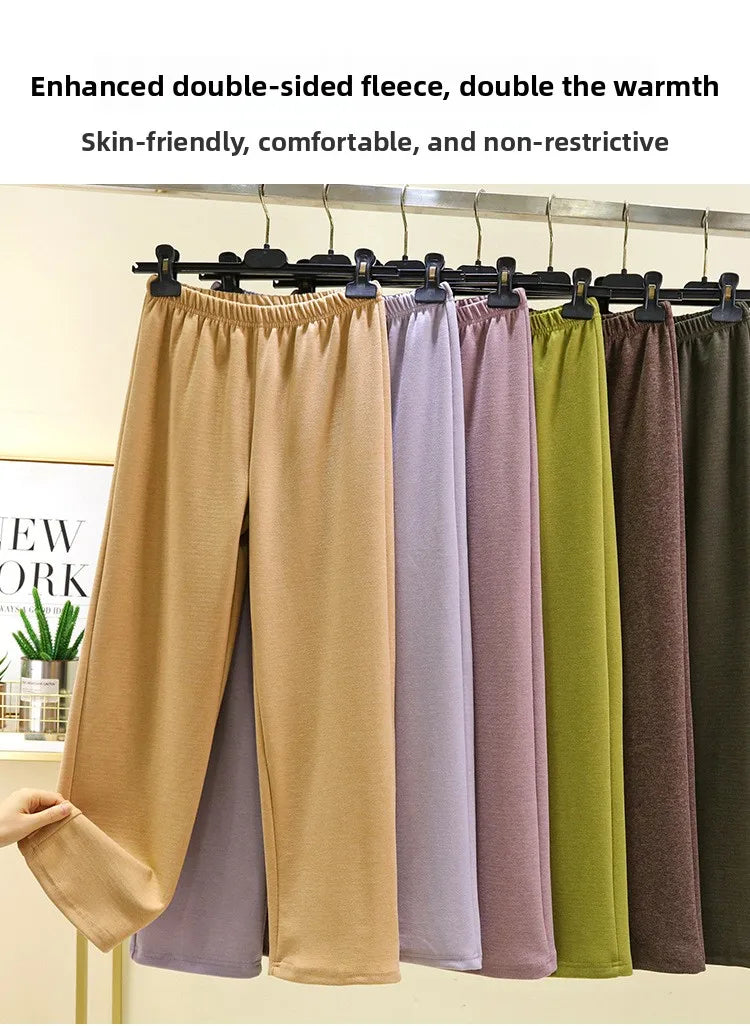 Thickened Double-sided Fleece Straight-leg Pants Women's Winter Sleepwear Sweatpants Casual Comfortable Long Trousers