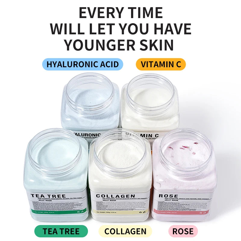 Rose/Hyaluronic Acid/Collagen Jelly Face Mask Powder-Moisturizing, Improving and Hydrating Facial Skin Care-Natural Gel Peel Off