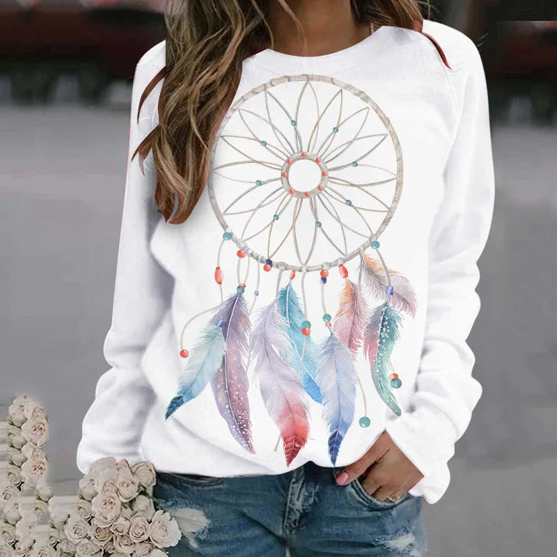 Dream Catcher 3D Print Sweatshirt - Women's Casual O-Neck Pullover
