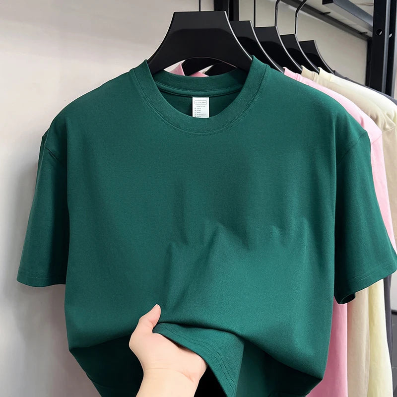 100%cotton men short sleeve T-shirt round neck summer casual high-quality new classic solid color comfort breathable fashion top