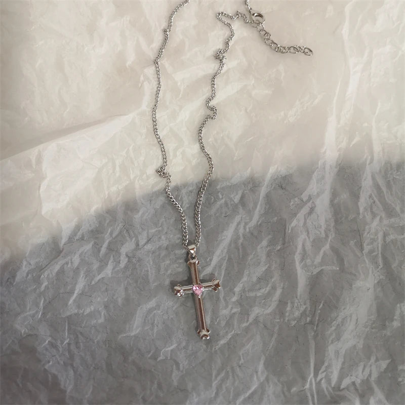 Star Cross Bowknot Pendant Necklace For Women'S Egirls Y2K Cool Neck Jewelry Clavicle Chain Original Korean Fashion