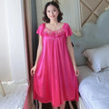 Ladies Ice Silk Nightgowns Sleeping Dress Medium Length Short Sleeve Nightdress Sexy Sleepwear Home Wear Loungewear Pyjama Femme