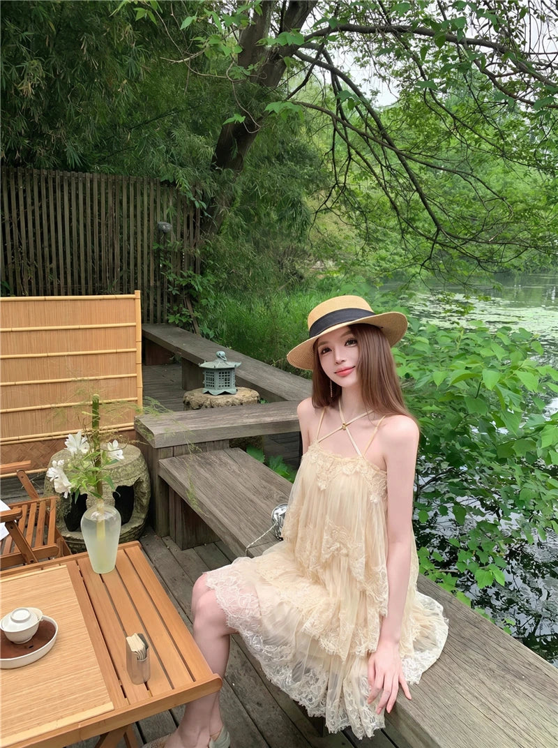 Sexy Splice Lace Heavyweight Strapless Vest Dress Loose Waist Spring Summer Autumn Sleeveless Backless City Commute Daily A-L...
