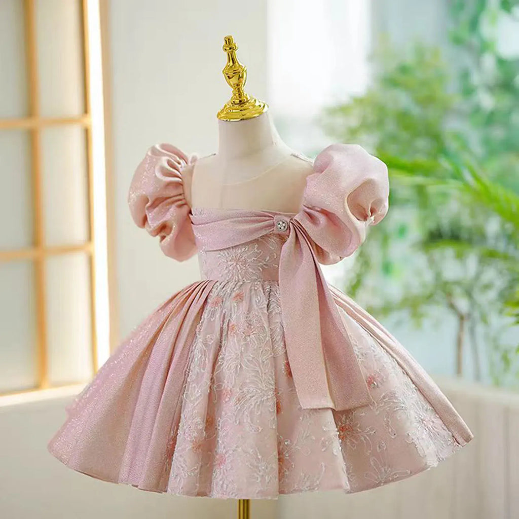 Dreamy Vow J774 Charming Blue Girl Dress With Short Sleeves  for Kids 1st Toddler Birthday Evening Party Knee Length Ball Gown