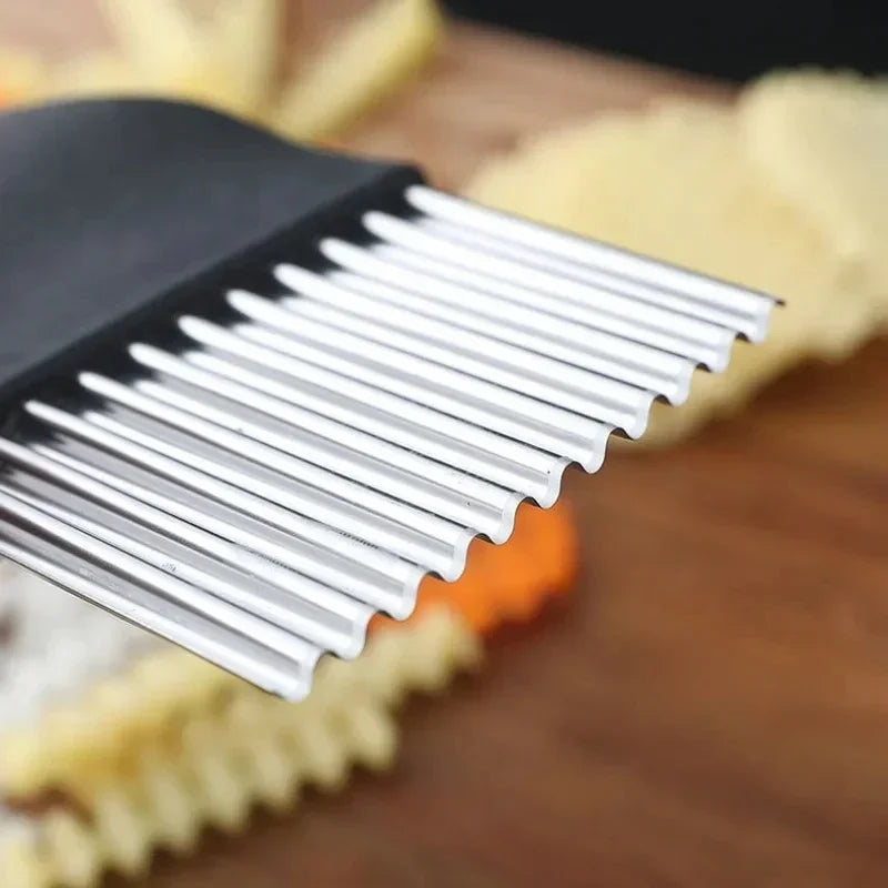 Cortador Ondulado de Patatas Fritas de Acero Inoxidable para Masa, Verduras, Frutas, Cuchillo de Cocina, Picador, Herramientas para Hacer Patatas Fritas, Gadget