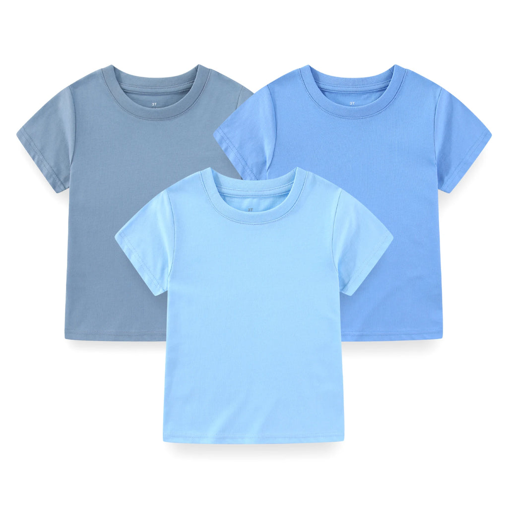 Kiddiezoom Kids' Solid Short Sleeve T-Shirts - 3-Pack Cotton Crew Neck