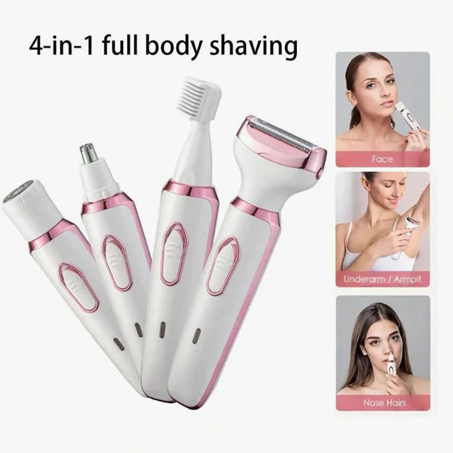 Ladies' electric shaver, 4-in-1 rechargeable beauty set, ladies' facial, nose, leg and underarm shavers, painless dry and wet sh