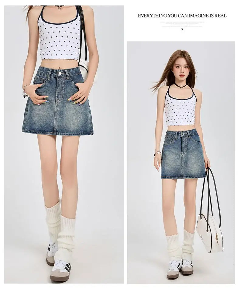Harajuku Denim Plaid Skirt Women Sexy Multiple Pockets Mini Skirts Vintage Y2K New Fashion 2025 Lady Casual Versatile Streetwear