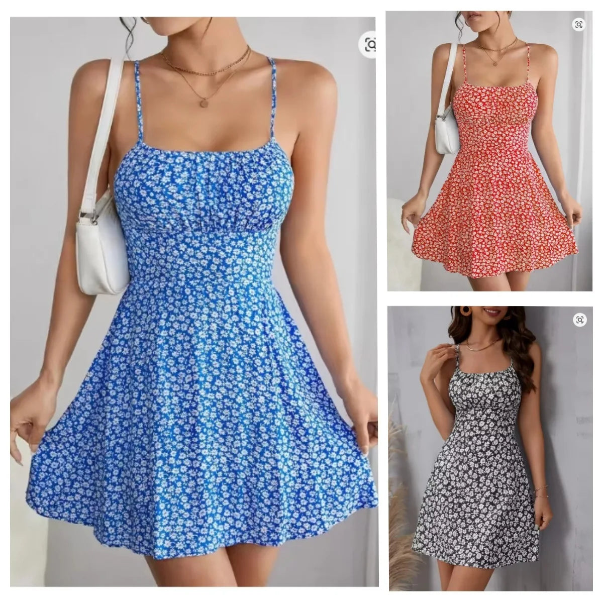 Elegant Floral Print Spaghetti Strap Dress Backless Tie Back Slim Vacation Summer Women Dress