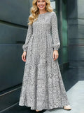 New Fashion Polka Dot Long Sleeve Long Dress for Women Spring Summer O Neck Evening Party Dresses Loose Waist Lady's Dress Robe