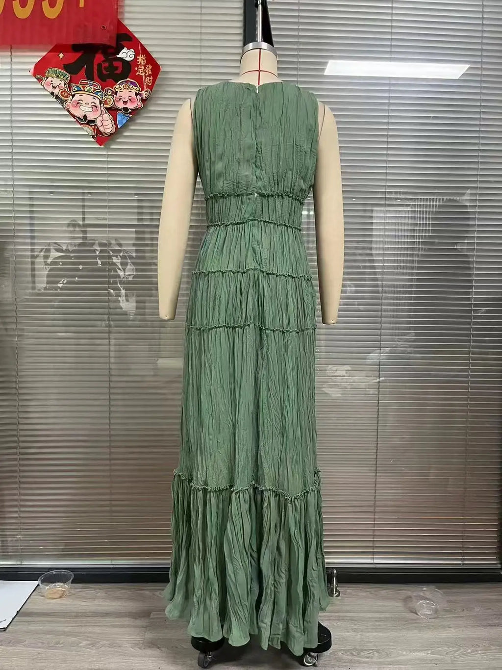 Elegant Summer Dress round Neck Sleeveless Loose Drapey Midi A-Line Skirt Elegant Dress Pleated Skirt Polyester Fabric