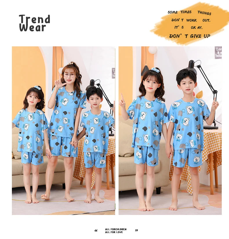 Unisex Kids Summer Pajama Set - Short Sleeve Cute Print Homewear