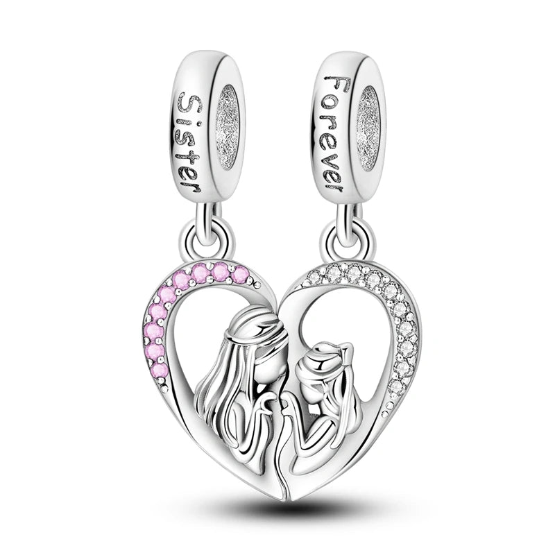 925 Sterling Silver Heart Charm Bead With Zircon Accent, GDTC Certified Fine Jewelry Gift For DIY Bracelet Makers