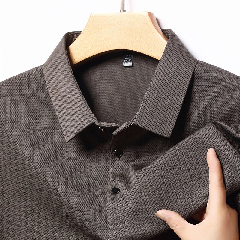 New Men's Business Casual Long Sleeved Shirt Solid Color Polo Shirt Fashionable Breathable Comfortable Versatile Top