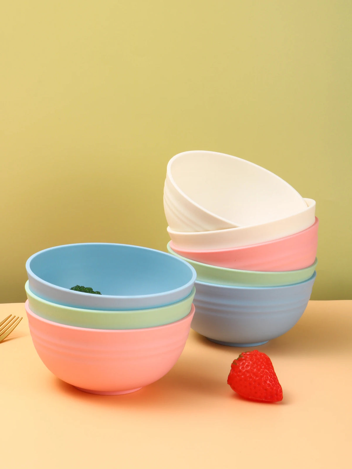 Reusable Plastic Bowls - Set of 8 Eco-Friendly Kitchen Bowls