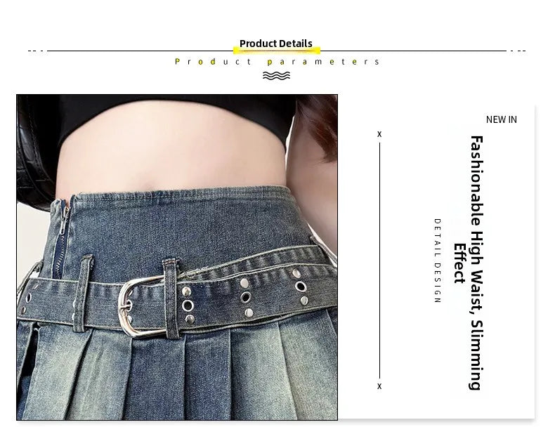 High Waist A-Line  Skirt Women's Denim Pleated Half Body Summer New Style Comfortable Soft Korean Version City Commute