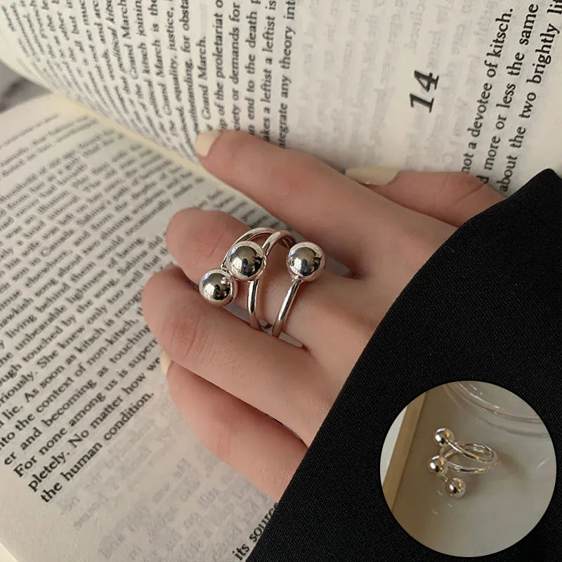 Panjbj 925 Sterling Silver Lines Ring For Women'S Jewelry Finger Adjustable Open Vintage For Birthday Dropship