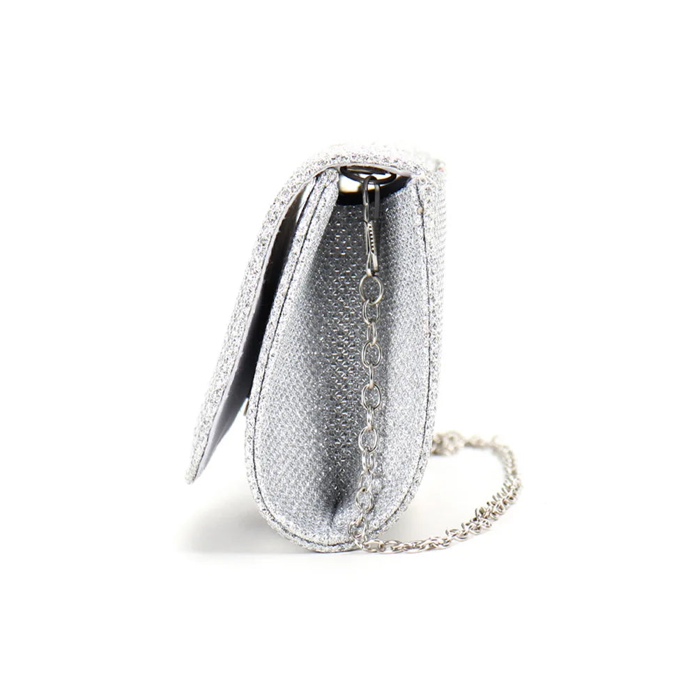 2026 New Women Fold Glitter Handbag Shiny Envelope Evening Bag Ladies Pleated Silver Clutch Chain Wedding Party Mini Long Purse