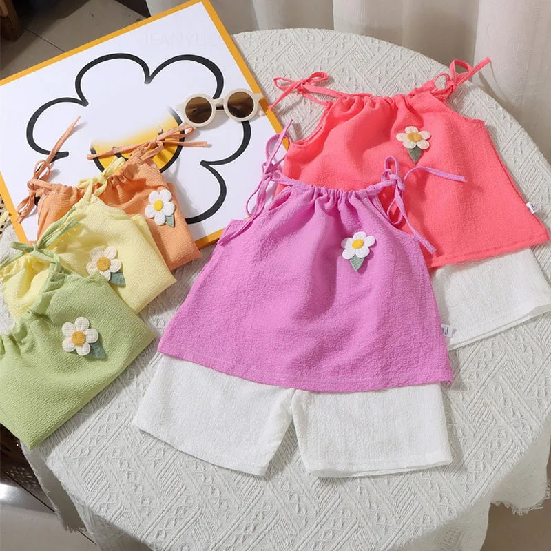 Korean Floral Vest & Shorts Two-Piece Set for Girls