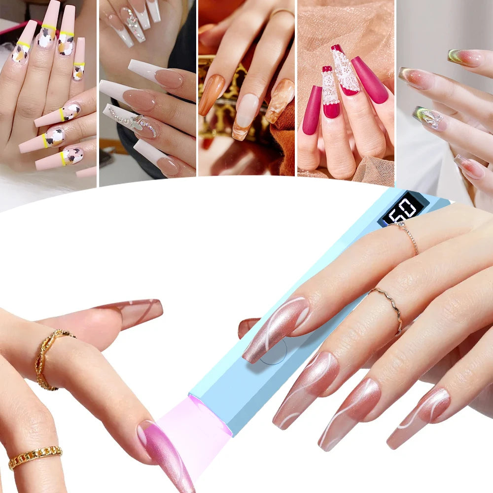 YIKOOLIN Portable Rechargeable UV LED Nail Dryer Mini Gel Polish Curing Lamp 2 Timing Modes USB Charging Manicure Tool Home Use