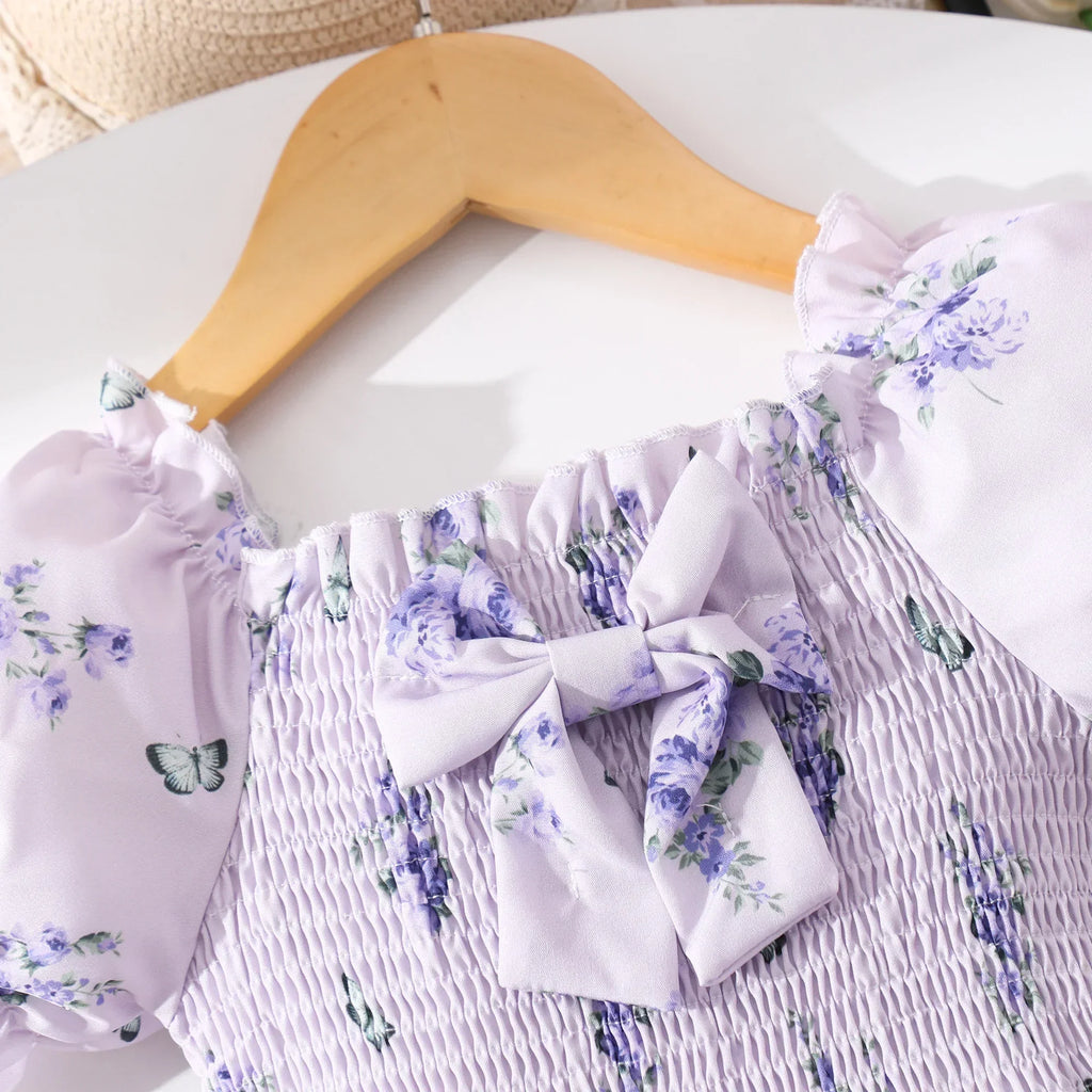 Pink Kids Girl Long Dress Summer Floral Toddler Girls Dresses Cute Sweet Elegant Birthday Party Children Costume 3 4 5 6 7 Yrs