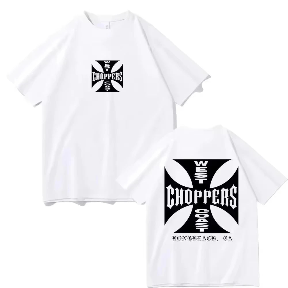 Retro Biker Cross Graphic T Shirt Men Women'S Black Cotton Oversized Short Sleeve Streetwear Casual Motorcycle Style Tee Tops