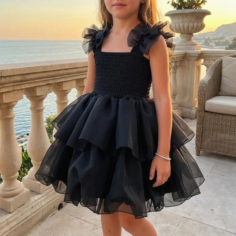 2026summer Fashion Baby Girl Princess Tutu Dress Bowknot Sleeve Child Tulle Vestido Pageant Party Birthday Baby Clothes 0-10Ynew