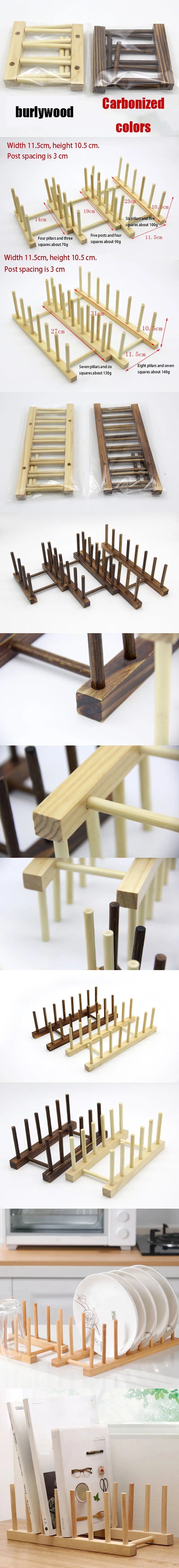Organizador de almacenamiento de cocina, escurridor de vajilla multifuncional, estante de secado de platos de madera, accesorios de cocina