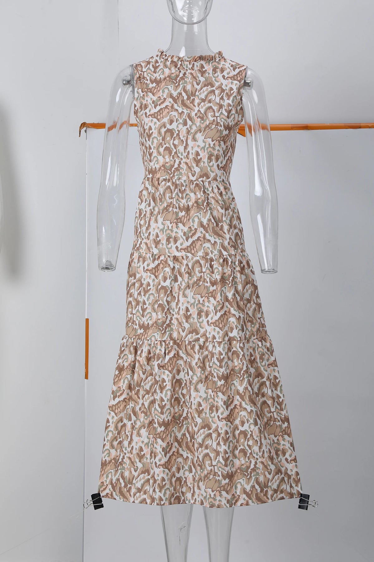New European and American Summer Cross-border Seaside Vacation Mid to Long Sleeveless V-neck Tassel Abstract Print Dress