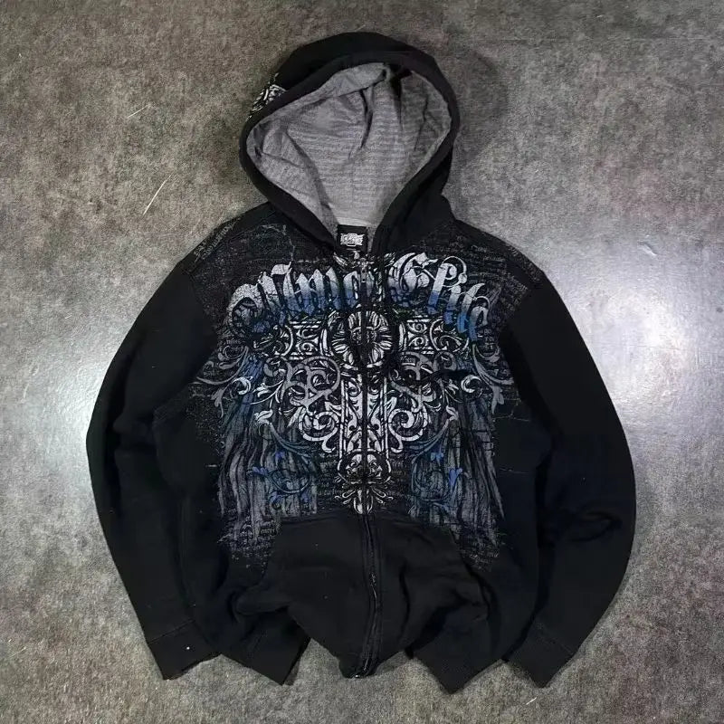 BiggOrange Plum Tree Embroidered Oversized Zipper Hoodie - Pink